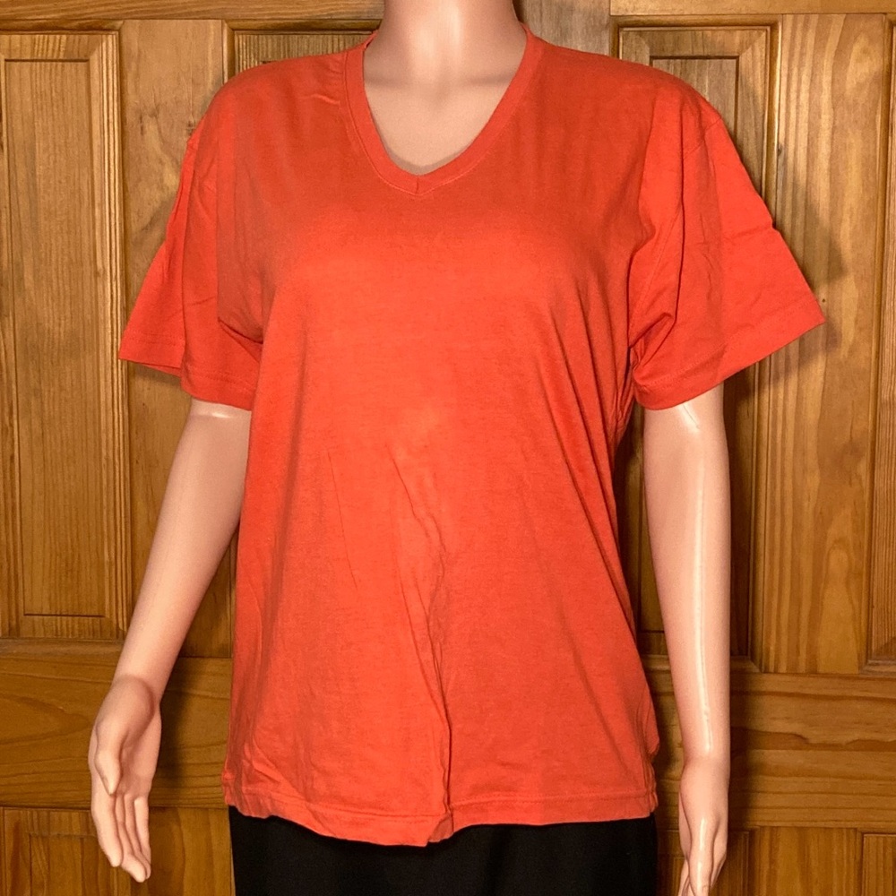 NWOT Currants Vintage 80s 90s Top V Neck Short Sleeve Blouse Orange Size M